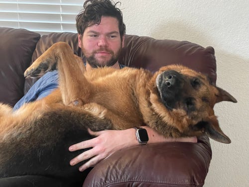 German Shepherd with owner